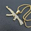 Hip Hop Iced Out Bling AK47 Pistolenanhänger Mit Kette Goldfarbe Edelstahl Militärisches Halsketten für Männer Frauen Schmuck Geschenk