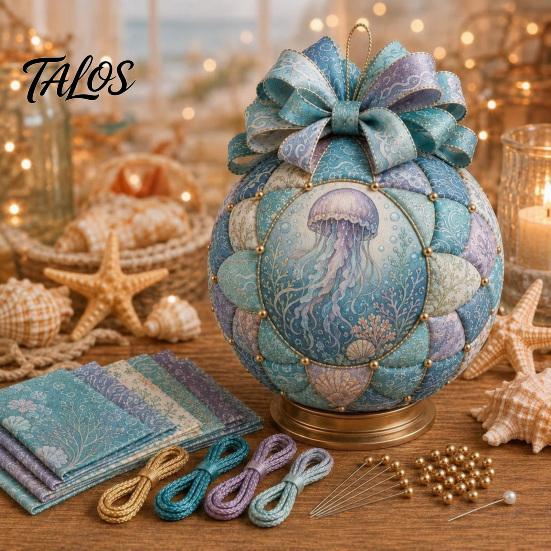 Decorative Marine Elements Kit Ocean Treasures DIY Patchwork Ball Ornament Kit, Nautical Dolphin Fabric Craft Making Unique Handmade Home Decor