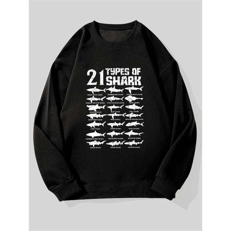 Men's 21 Types of Shark Pattern Casual Crew Neck Sweatshirt