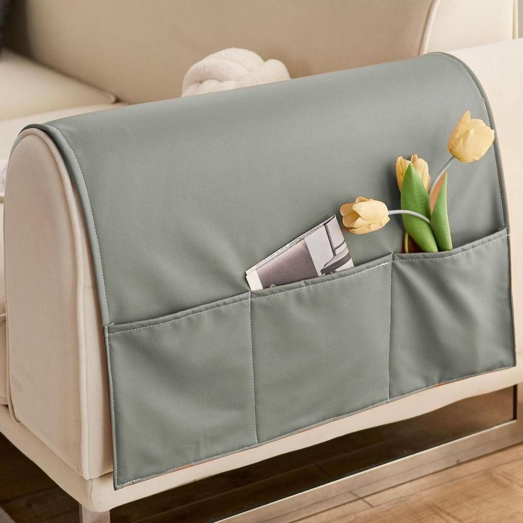 Simple Modern Solid Color Armrest Storage Bag Leather Waterproof Dustproof Sofa Armrest Cover Cloth Home Living Room Decoration
