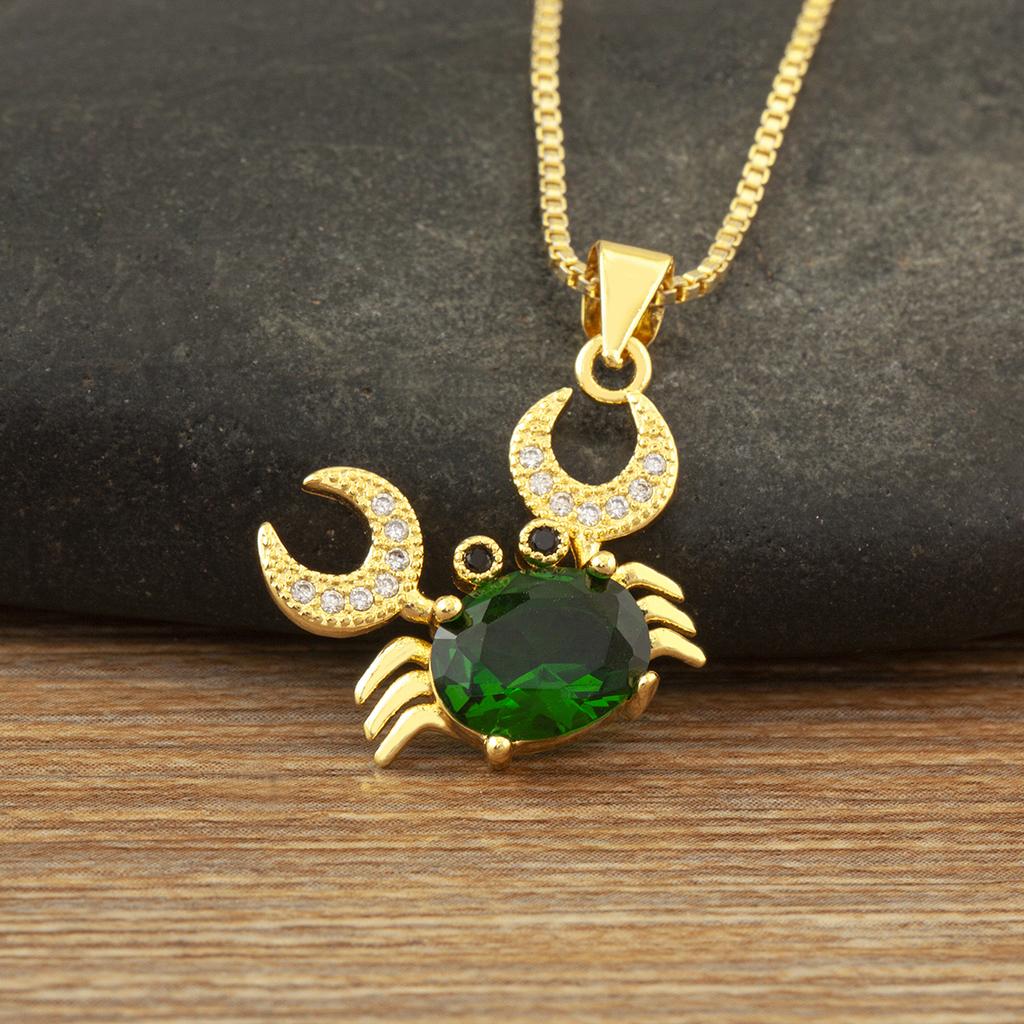 Nidin New Arrival Classic Crab Pendant Necklace for Women 4 Colors Cubic Zirconia Moon & Crab Choker Multicolor Fashion Jewelry