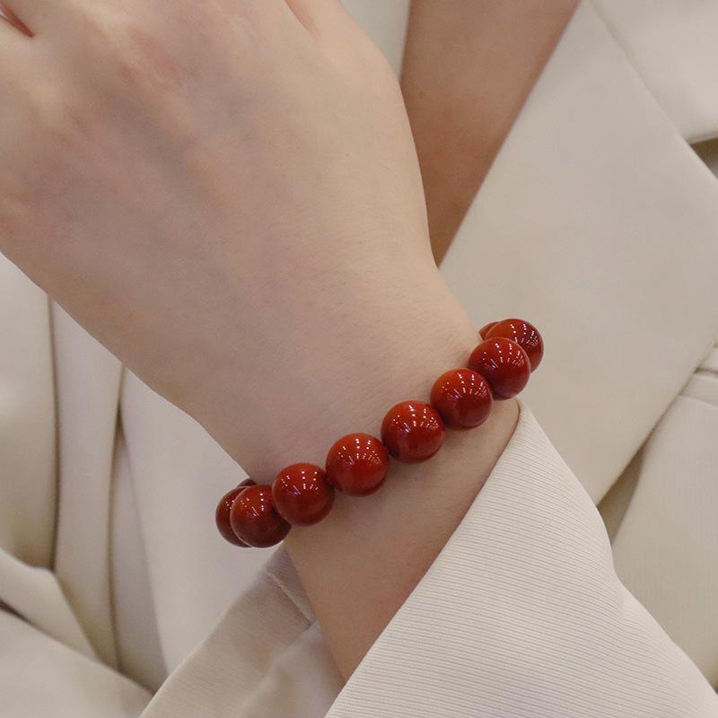 Natural Nanhong Agate Round Bead Braceletfashion Women Daily Jewelry Gift