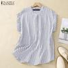 ZANZEA Women Casual Round Neck Summer Short Sleeve Stripe Blouse