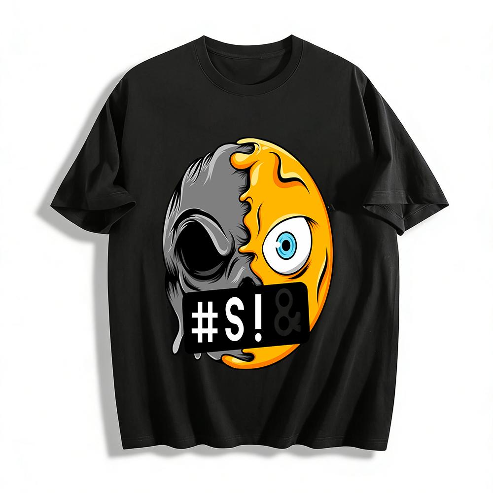 Half Skull Half Smile Mouth Covered Graphic Casual Tee Pure cotton T-shirt XXS
