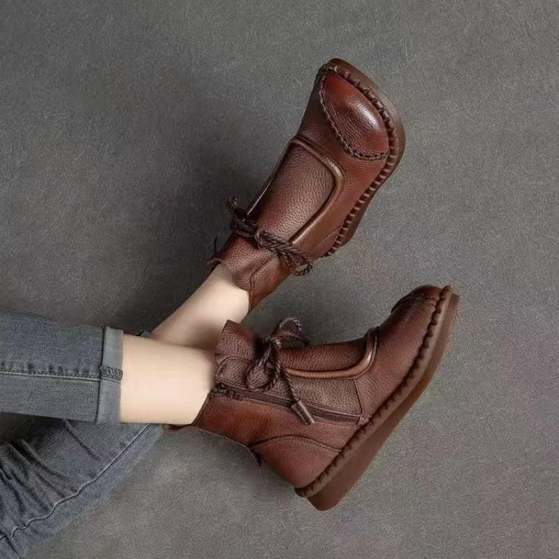 Autumn and Winter New Retro Boots Fleece Thickened Cotton Boots Women's Soft-soled Soft-faced Casual Women's Short Boots
