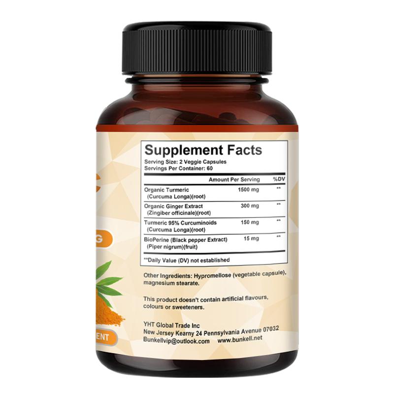Bunkell Turmeric Ginger Capsules, 1950mg, 95% Curcuminoids with BioPerine, 120 Caps