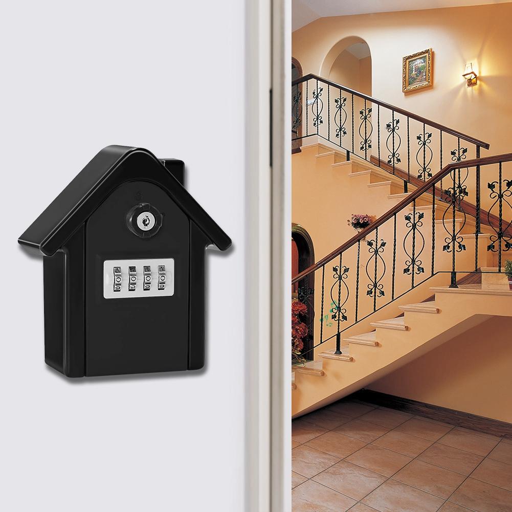 WallHanging Zinc Alloy AntiThief 4Digit Password Key Storage Box Kit for Home Factory Office(Black )