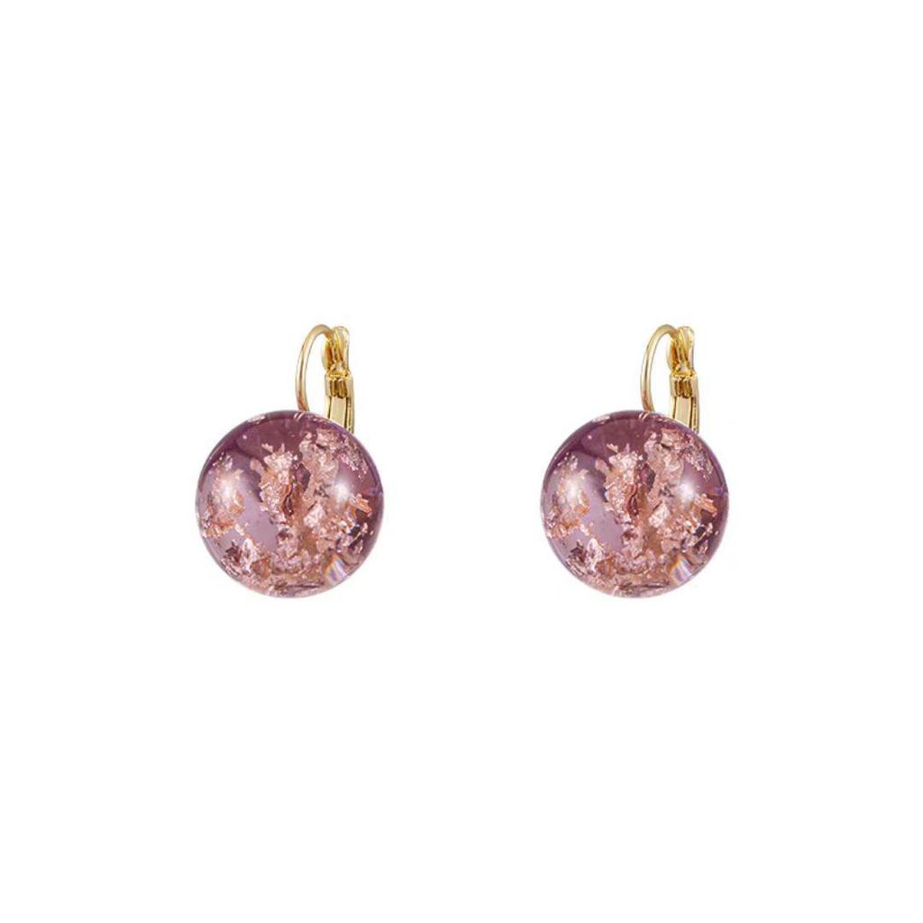 Purple Gold Foil Round Ball Earrings - Light Luxury, Elegant Women's Ear Cuffs Jewelry