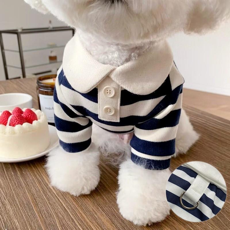 Striped POLO Shirt Puppy Clothes Spring and Autumn Thin Style Teddy Bichon Bear Schnauzer Pet Summer Cat Summer