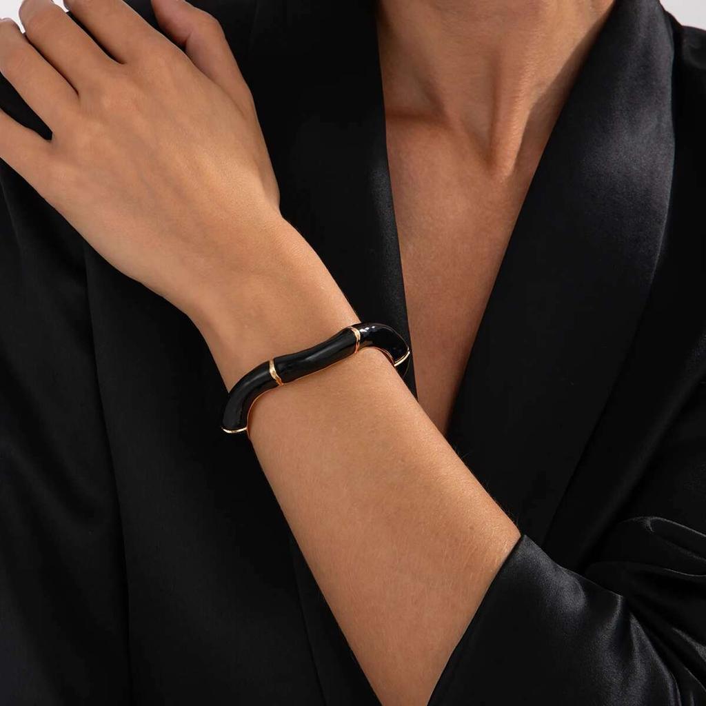 PuRui Creative Open Cuff Wave Enamel Dripping Oil Bracelet Women Vintage Luxury Banquet Bangle Geometric Couple Zircon Gift