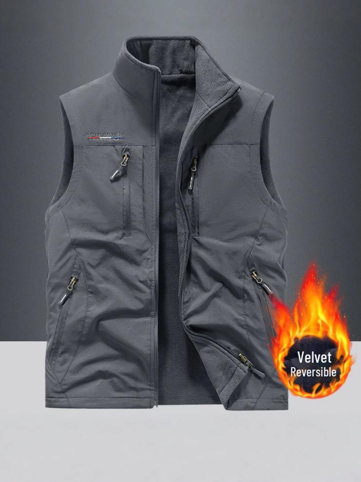 Herren-Wende-Sherpa-Fleeceweste - Trendige übergroße ärmellose Freizeitkleidung für Herbst/Winter