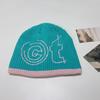 Autumn and winter new graffiti letter contrasting edge knitted cold hat vertical striped wool hat men's and women's pullovers