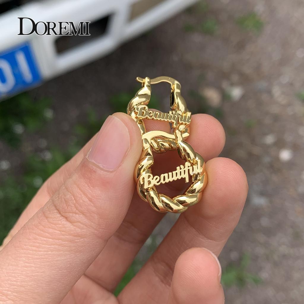 DOREMI Mini 18mm Small Custom Name Earrings Twist Personalized Letter Hoops For Kids Women Earrings for Child Girl Anti-allergy