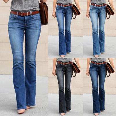 Pantaloni casual a campana da donna Pantaloni in denim a vita bassa tinta unita Pantaloni jeans a fondo svasato slim fit primavera autunno femminile (nessuna cintura)
