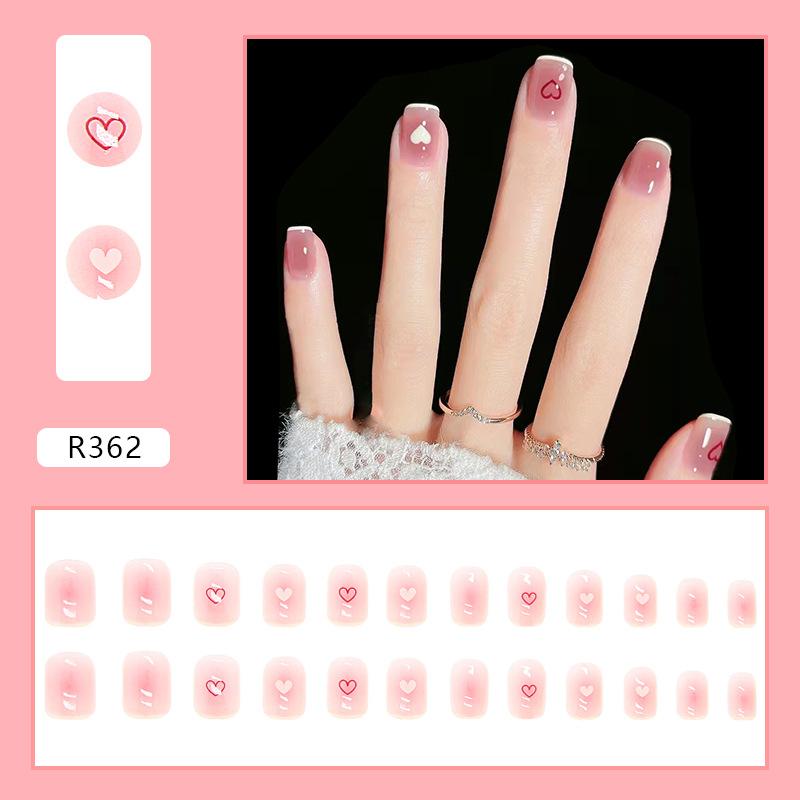 

24 шт. Прозрачная пудра для ногтей Love White Edge White Short Manicure Съемная наклейка для ногтей Поддельный ноготь