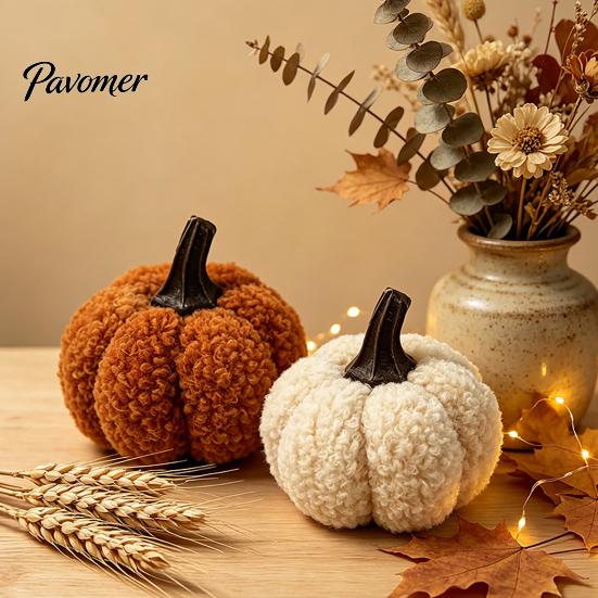 Plush Pumpkin Decor Mini Artificial Decoration, Fall 3D Stuffed Decorative Fabric Pumpkins Ornament for Autumn Halloween Thanksgiving Decoration Teddy