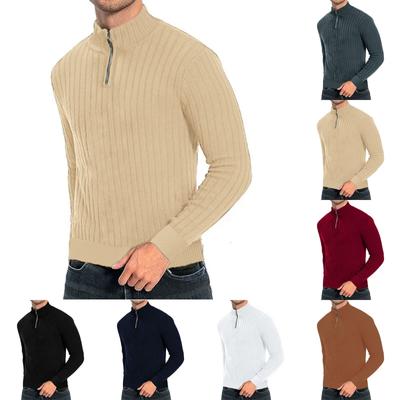 Men's Autumn Striped Half Turtleneck Zipper Sweater Men's Loose Sweater Casual Pullover Long Sleeve Top
