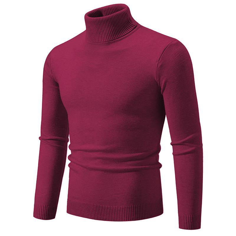 

European & American Men s Fashion High-neck Knitwear - Autumn/Winter Solid Color Base Layer Shirt XL