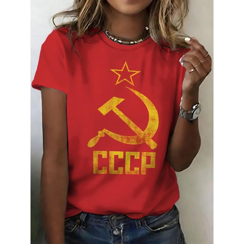 Russian T-Shirts CCCP Floral 3D Print Women's Short Sleeve Round Neck T Shirt Oversized Harajuku Tees Y2k Tops Female Clothing