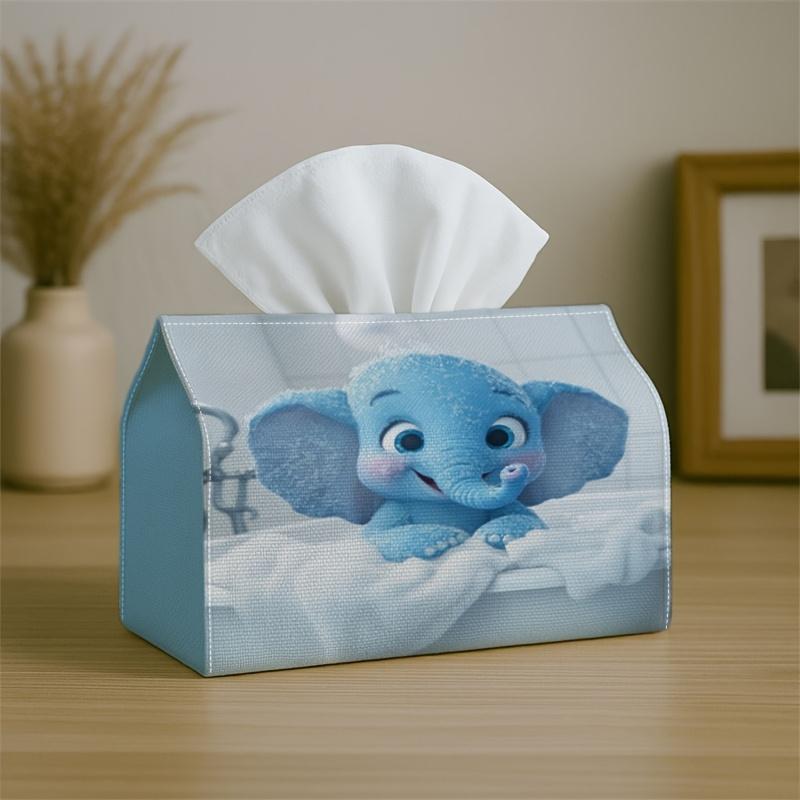 1pc Cute Whimsical Soft Tissue Box-Elephant Animal Baby Illustration,Durable Napkin Organizer for ,Kitchen,Dining,Home Decor-Decorative Tabletop Party