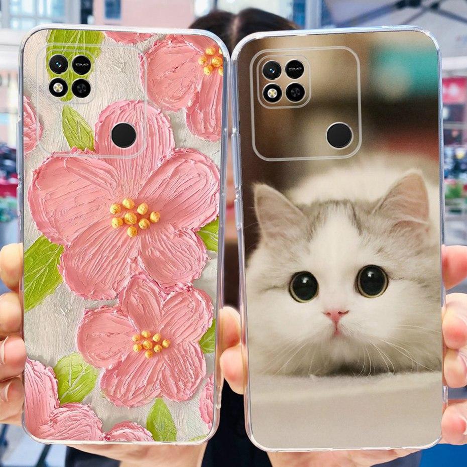 Case For Xiaomi Redmi 10A Cute Flower Cat Painted Phone Bumper For Redmi 10A 4G Redmi10A Soft Silicone TPU Back Cover