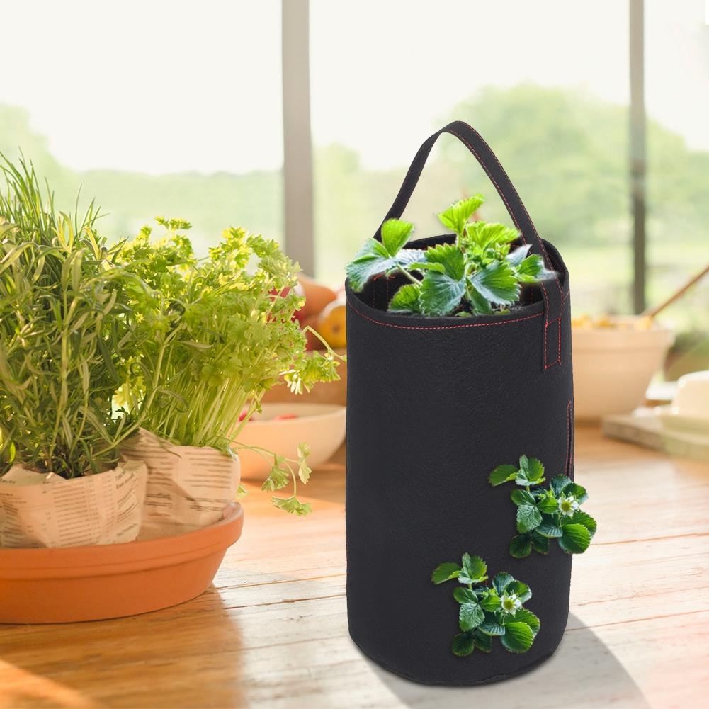 Waterproof Breathable Felt Strawberry Vegetable Grow Bag Pots Plant Pouch Pot ContainerStrip Hole