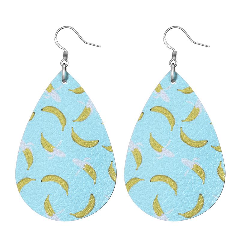 Summer Fashion Lightweight Faux Leather Earrings for Women Fruit Leaf Beach Teardrop Drop Dangle Earrings Jewelry Gift Wholesale