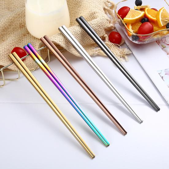 1 Pair Reusable Rainbow Portable Stainless Steel Dining Chopsticks Kitchen Tool