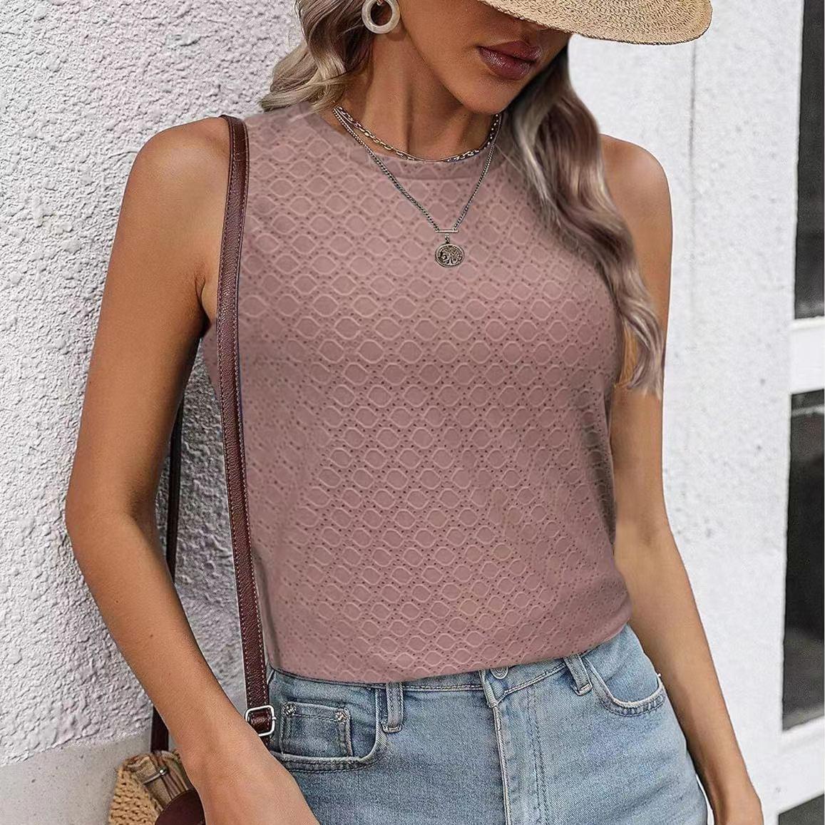 

Women s Breathable Floral Tank Top - Summer Sleeveless Tee with Round Neck 2XL амарант розовый