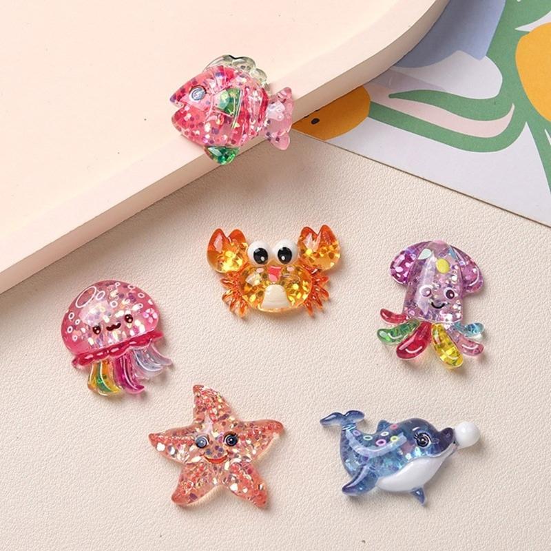 2/6Pcs Resin Sea Animal Figurines Flatback Resin Sea Creature Miniature Ornament for Art Craft Scrapbooking Decoration