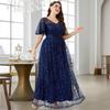 European-American V-neck Lace Evening Dress with Mid-Sleeves, Elegant for Banquets and Spring Events.
