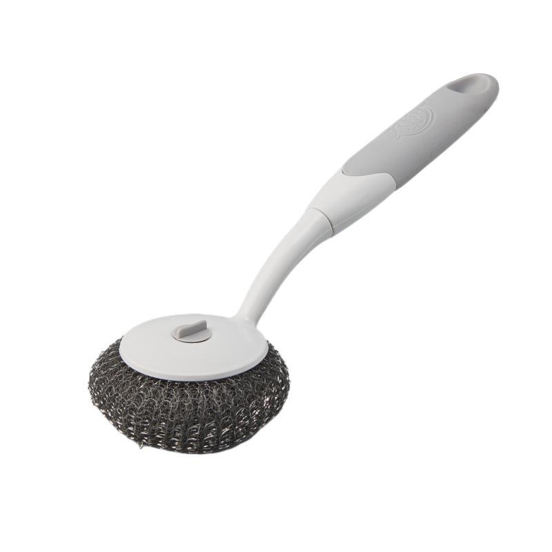 Tengji Long Handle Dishwashing Brush with Steel Wire Ball – No Chip Shedding, Keeps Hands Clean