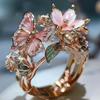 Aesthetic Flower Butterfly Rings for Female Romantic Rhinestone Stylish Non-fading Opening Ring Women Wedding Jewelry Party Gift