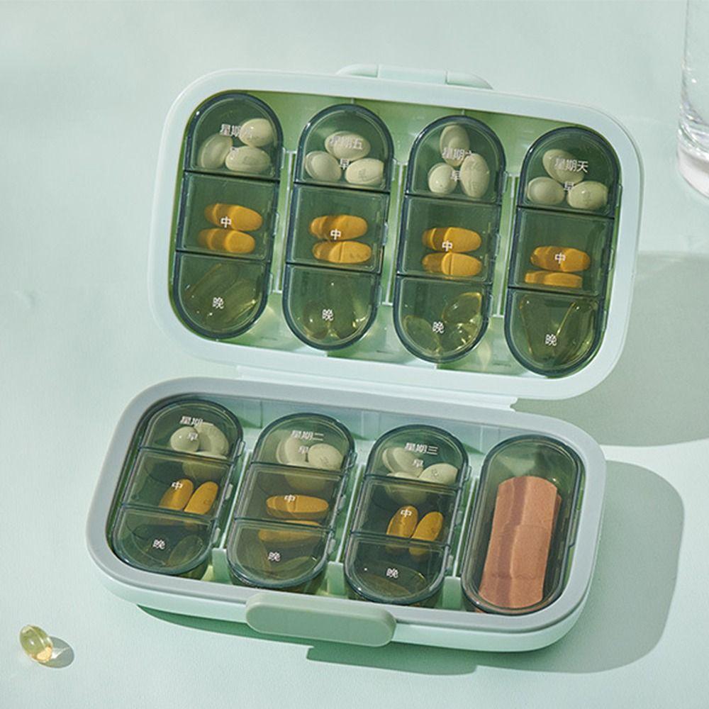 

Large Capacity Pill Dispenser Box Waterproof Medicine Storage Containers For Travel Green 22Grids