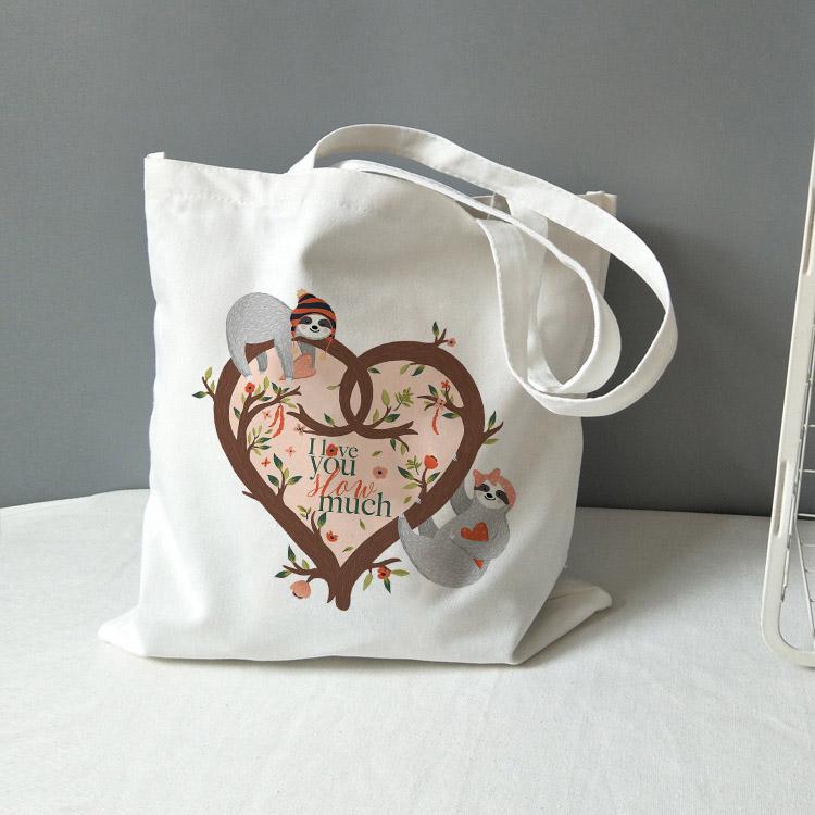Fashion Literary Retro Tote Bag Don't Hurry Be Happy Sloth Print Canvas Bags Simple Shopping Bag