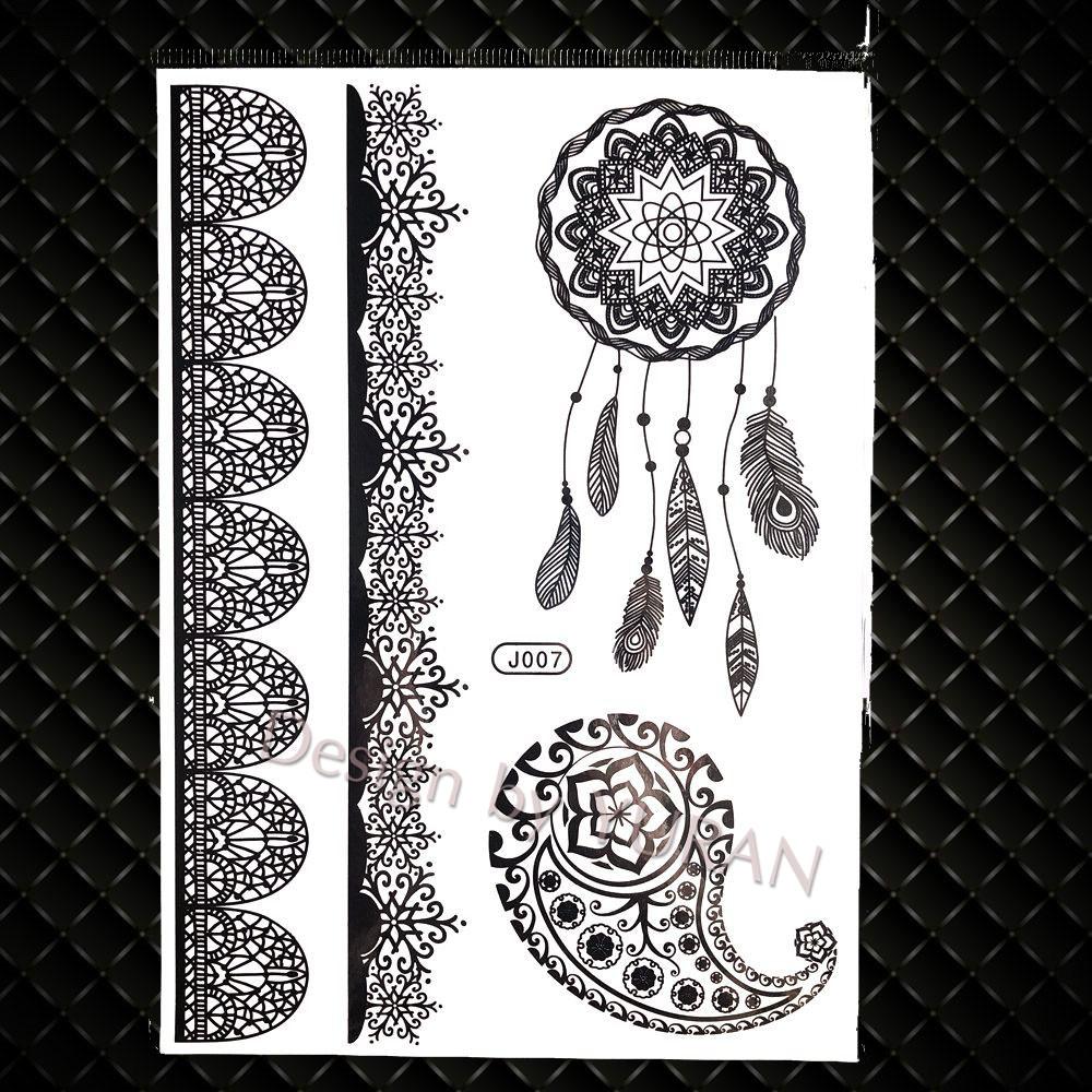 Water Transfer Women Black Chest Feather Tattoos Stickers Girls India Floral Temporary Tato Fake Sketch Arm Lace Tattoo Supplies
