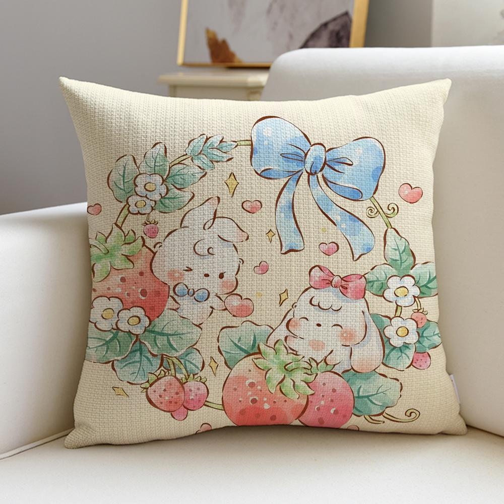 Lovely RRose AngeBunnyS Cushion Cover Breathable and Skinfriendly Linen Pillowcase Square Removable and Washable Cushion