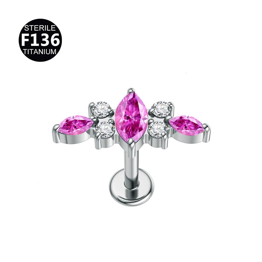 F136 Titan Marquise Blume Piercing Schmuck - Intern Gewindestecker für Ohr, Lippe, Nase, 1,2/1,0mm Dicke
