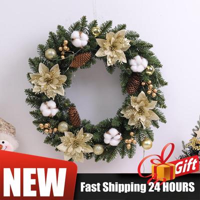 2025 Realistic Christmas Wreath with LED PVC Berry Ball Christmas Wreath Window Door Wall Ornament Decorations Holiday Decor