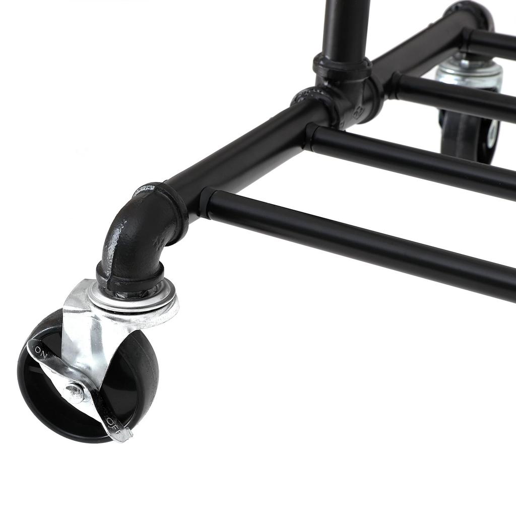 SONGMICS Industrial Clothes Rack on Wheels, Maximum load of 110 Kg, Double Garment Hanging Rod, Heavy Duty Commercial Display, Black