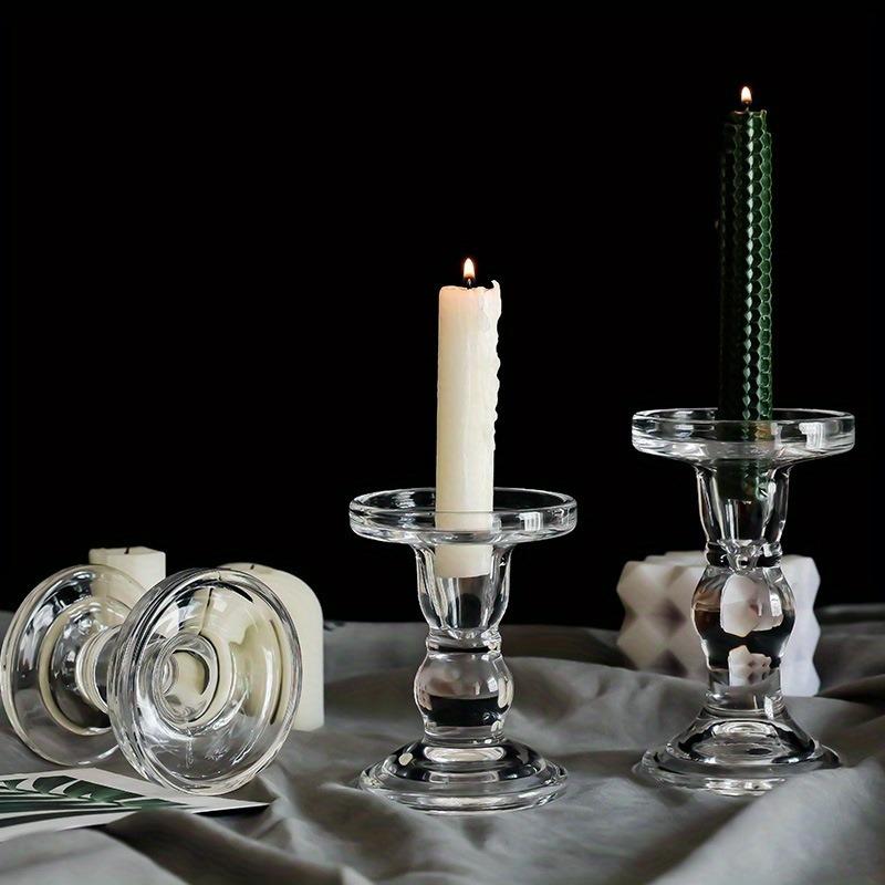 6pc French Roman Pillar Glass Candle Holders Elegant Tabletop Decor for Home Kitchen Dining Living Room Candle Holder Decoration