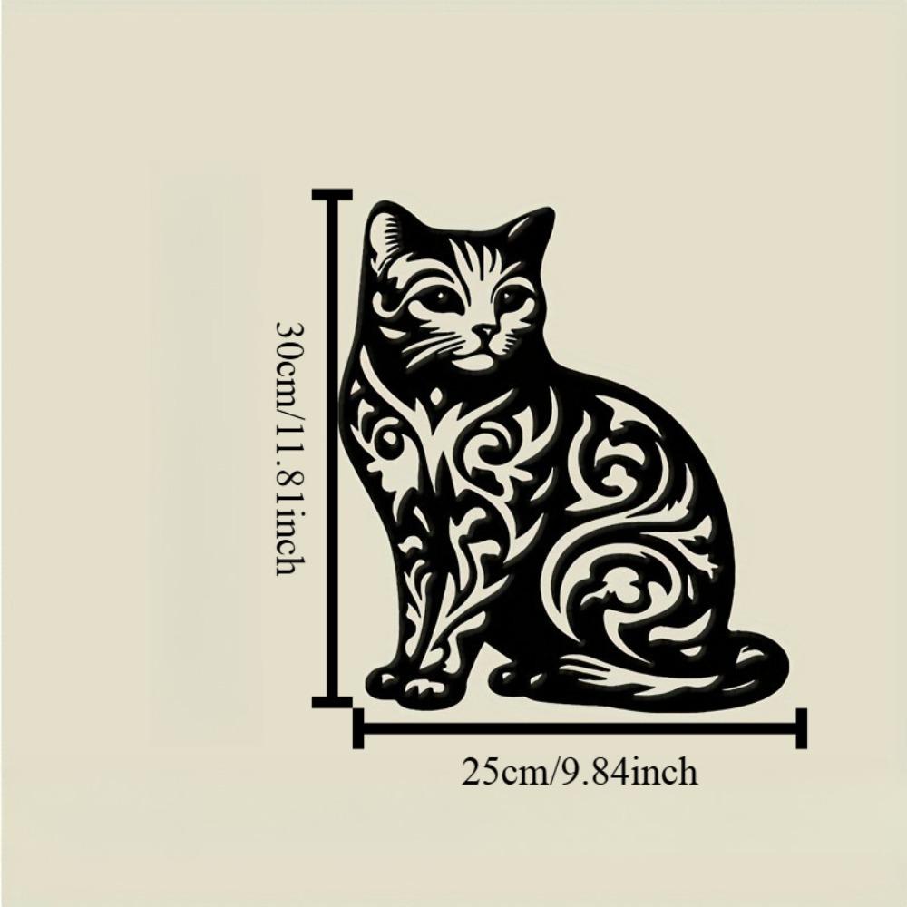 

Tribal Cat Wall Sculpture Black Metal Celtic Maori Iron Art Hanging Decor for Home Bar Patio Unique Gift Cat Lovers Halloween Christmas Mardi Gras 12in