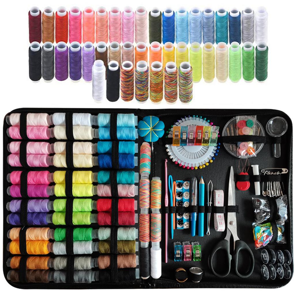 Embroidery Stitch Book Kit with Threads Needles Scissors Tape Measure Buttons Storage Bag Beginner Portable Sewing Box Tools