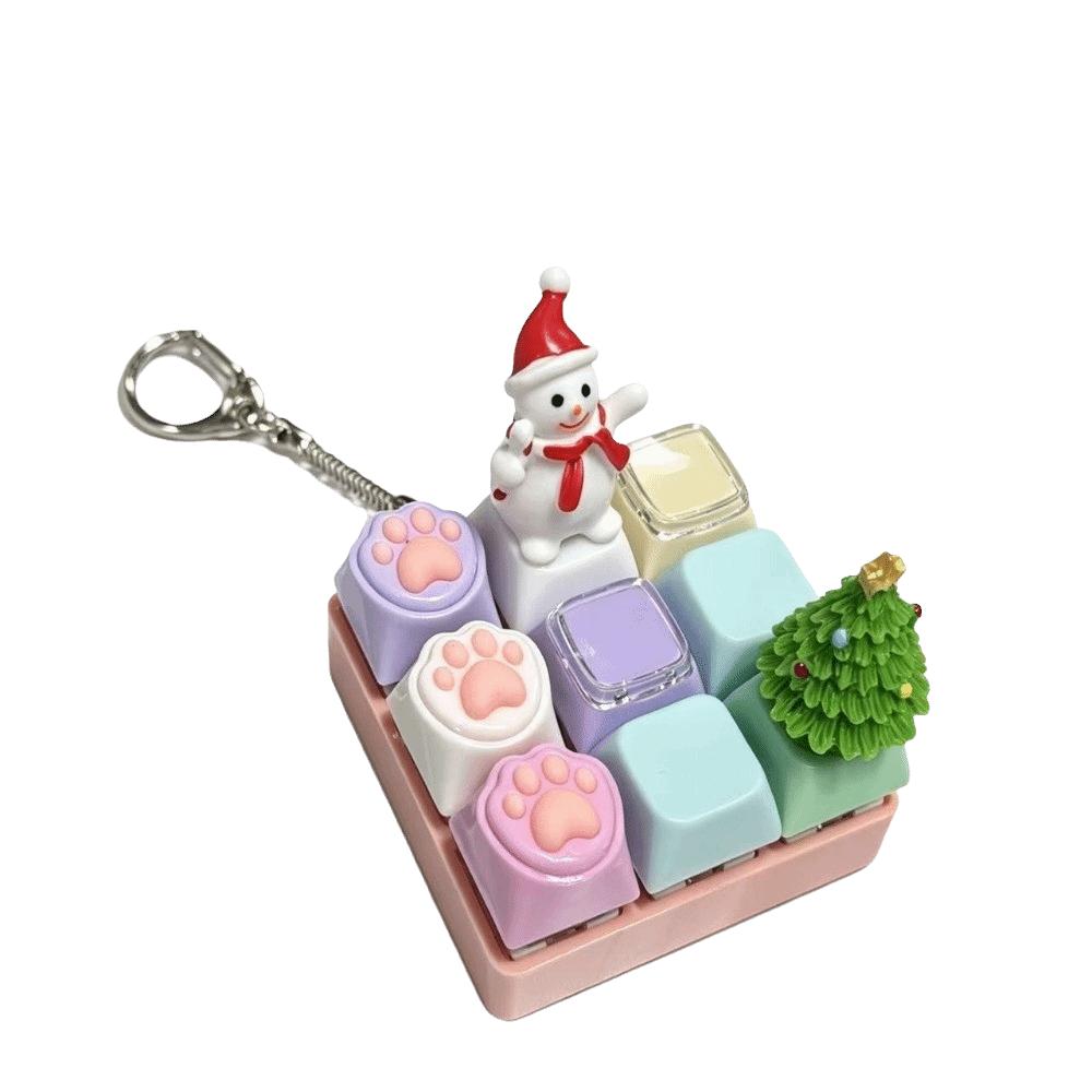 Cat Paw Keycap Fidget Keychain Christmas Snowman Fidget Button Keycap Pendant Office