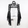 Gothic See Through Shrug Tops Grunge Aesthetic Black Flare Sleeve Crop Top Women Streetwear Vintage Punk Sexy Clothing