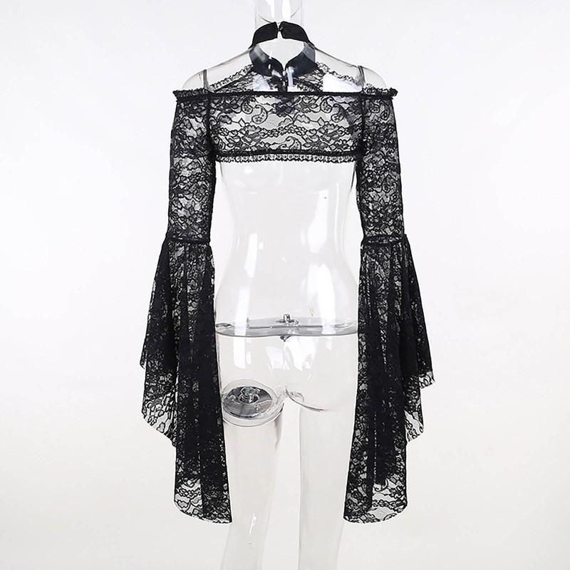 Gothic See Through Shrug Tops Grunge Aesthetic Black Flare Sleeve Crop Top Women Streetwear Vintage Punk Sexy Clothing