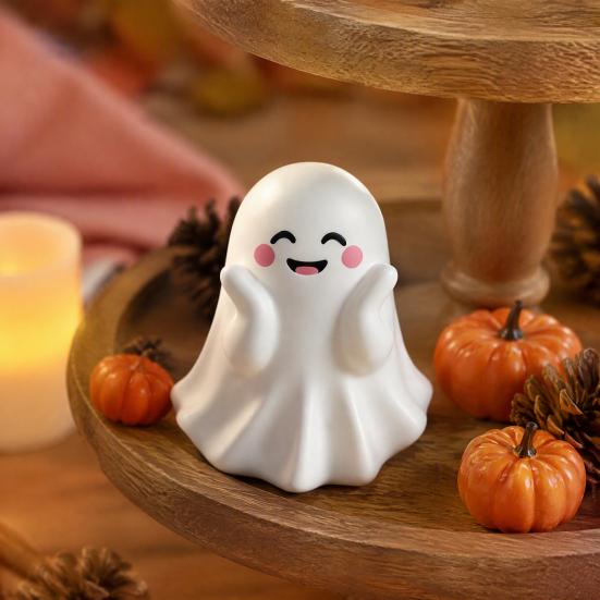Small Ghost Statue for Shelf Halloween Cute Figurine, Mini Cartoon Statue, Little Spooky Desk Accessory Autumn Desktop Ornament Tiered Tray Home Table