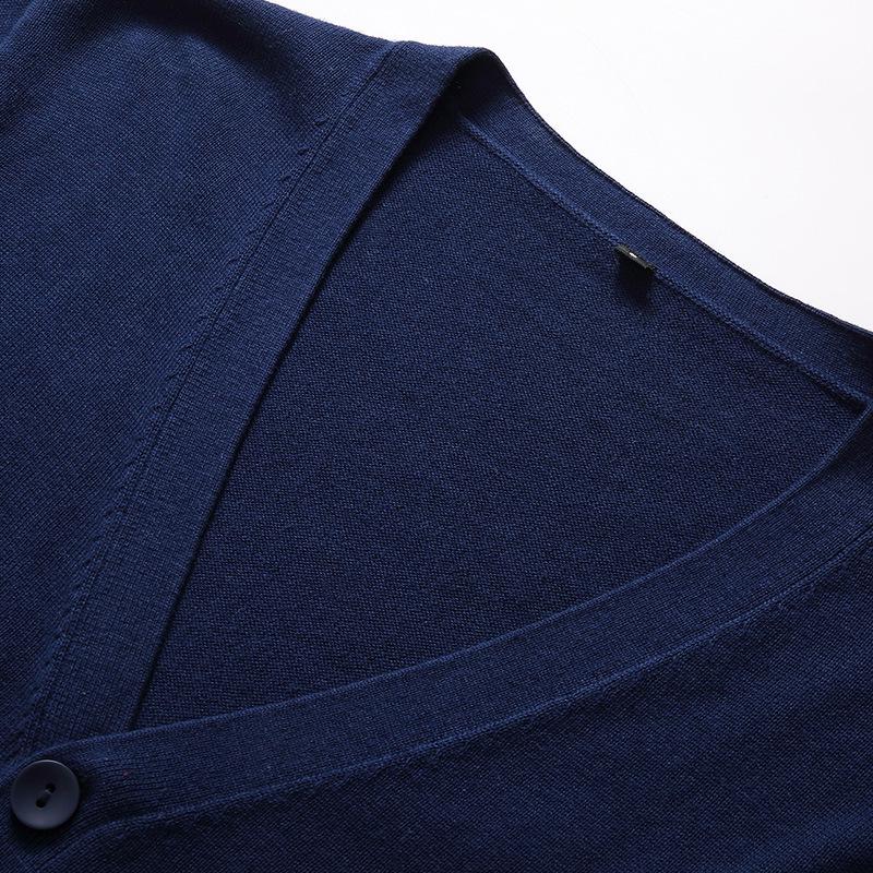 Men's Solid Color Knit V-Neck Cardigan Sweater - Spring/Autumn Business Outerwear