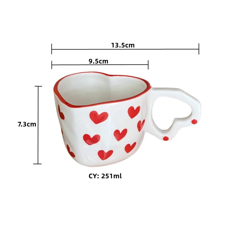 Romantic Hand-painted Love Heart Mug Gifts Korean Ins Style Coffee Tea Cup Saucer Set Creative Milk Mug Porcelain for Girlfriend