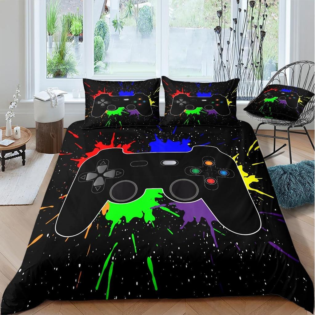 Gamer Bedding Sets for Boys Gaming Duvet Cover Set Video Games Comforter Cover Play Designs Bed Set with Pillowcase